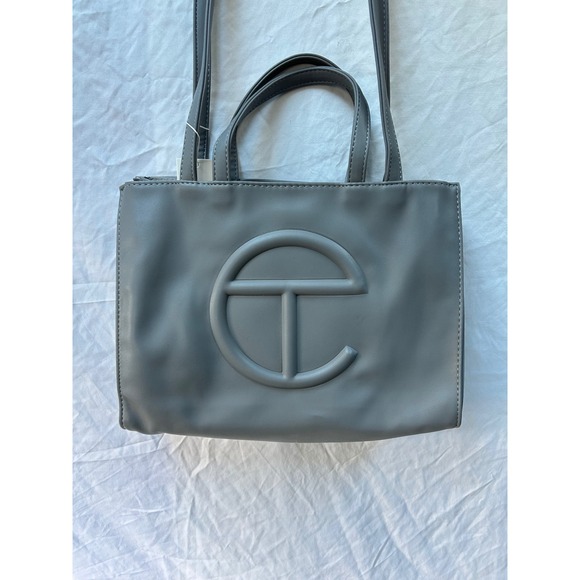 Telfar Handbags - Telfar Small Shopping Bag Grey Faux Leather Crossbody Top Handle